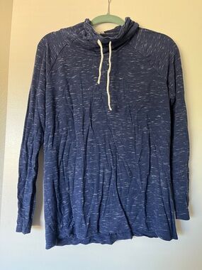 LOFT Navy Heathered Turtleneck Sweater with Drawstring